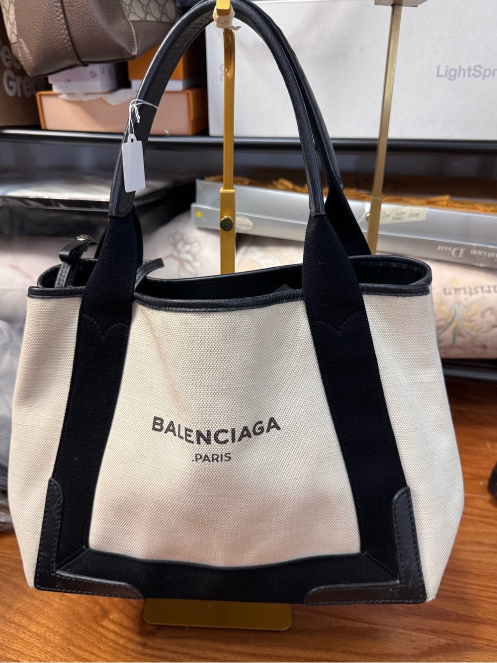 Balenciaga Black & Cream Canvas Tote with Logo
